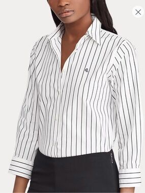 Lauren Ralph Lauren White and black Vertical Stripe Button-Down Shirt size large